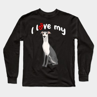 I Love My Black & White Whippet Dog Long Sleeve T-Shirt